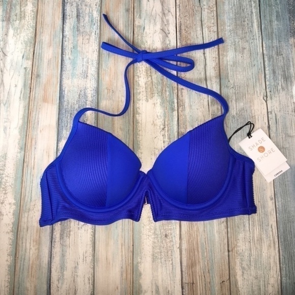 NWT Shade & Shore Cabana Blue Push Up Bikini Top - Picture 2 of 8